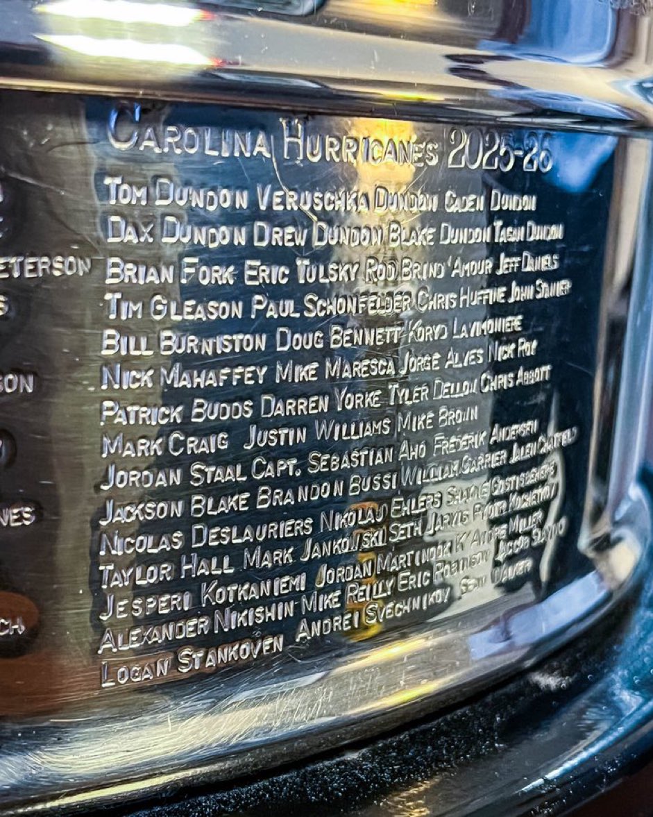 JeffMarek's tweet photo. Compromise - if the Carolina Hurricanes owner wants to do this how about just engraving ‘The Dundon Family’ instead of each name? https://t.co/hgZLJYe49y
