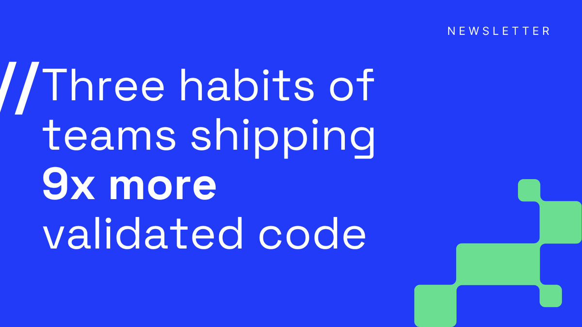 CircleCI's tweet photo. What do teams shipping 9x more validated code have in common?

1️⃣ More finished work per engineer
2️⃣ Validation beyond the push
3️⃣ Fewer cycles per shipped change

The data behind the habits: https://t.co/ZAEL9K3Z3Y https://t.co/w1KiTyaXN1