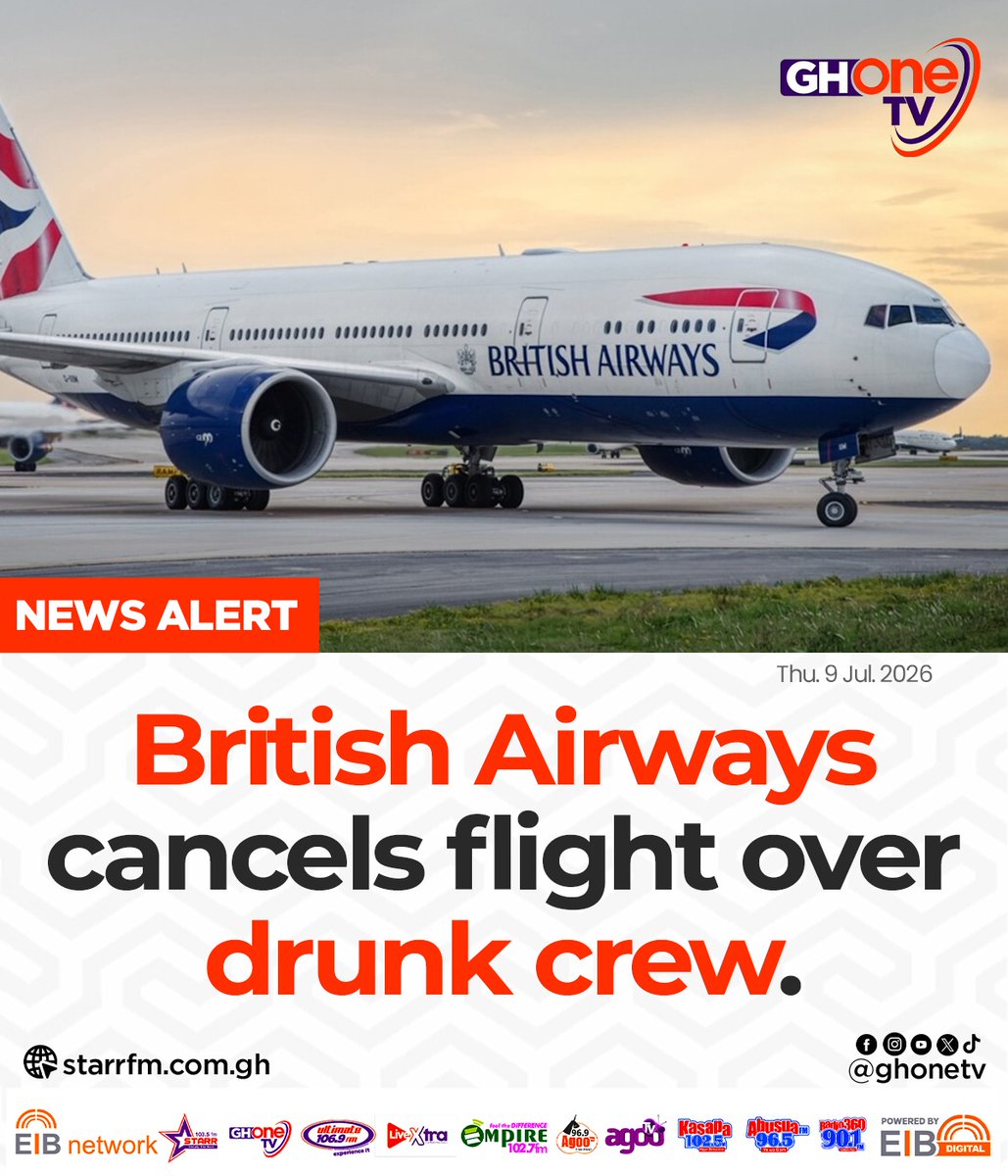 ghonetv's tweet photo. British Airways cancels flight over drunk crew...

#GHOneNews #EIBNetwork
#GHOneTV #NewsAlert https://t.co/gC9YaJ4dcy