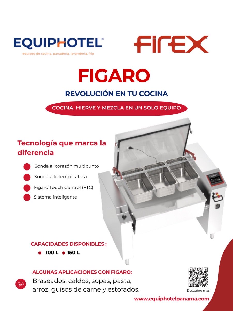 EquiphotelP's tweet photo. 🔥 Cocina más rápido y con mayor versatilidad.
Con Figaro Fierex reemplaza varios equipos en uno solo y prepara una gran variedad de recetas hasta 4 veces más rápido.
#FigaroFierex #CocinaProfesional #EquipamientoGastronómico https://t.co/OAjw7PpgoO