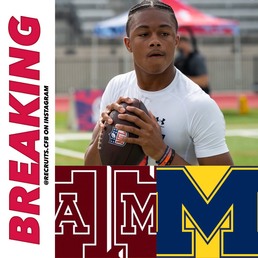 recruits_cfb's tweet photo. BREAKING: Five star quarterback Donald Tabron II is trending towards Texas A&M. Tabron attends Cass Technical in Michigan, a Wolverine pipeline school.

Tabron (6’4 190) is ranked as the #29 player nationally in the 2028 class by the On3 industry rankings. He is the #3 QB and #3 player in the state.

The Wolverines recently lost touted in state QB Bryce Underwood to LSU before coming around with an offer too big to turn down later in the cycle. They also surrendered in state 5⭐️ WR Dakota Guerrant to Oregon this cycle.

Will the Wolverines be able to swoop back in later and sign these players, or are they having a difficult time keeping top talent in state? Thoughts?