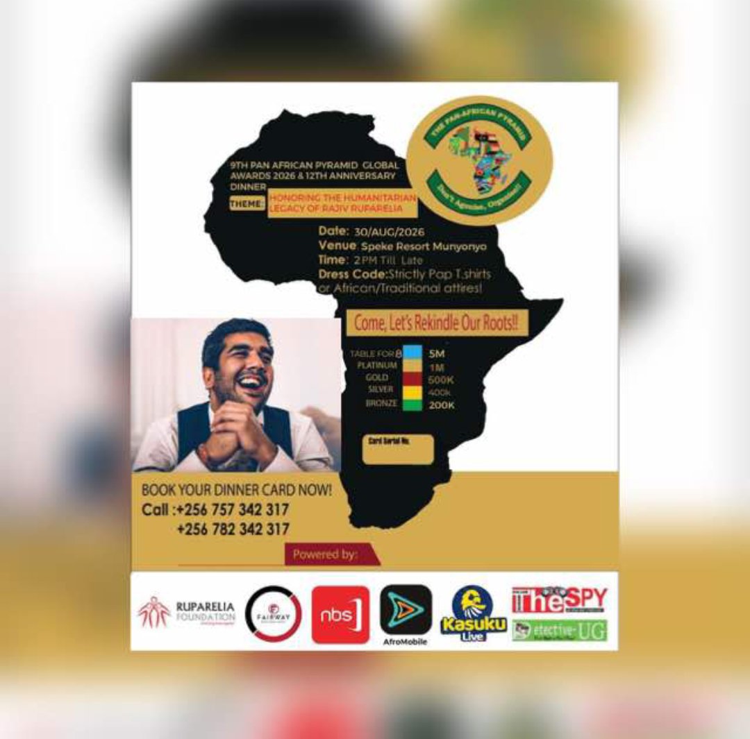 PAPPyramid's tweet photo. Don't miss the 9th Pan African Pyramid Global Awards 2026 &amp; 12th Anniversary Dinner on 29th Aug 2026 at Speke Resort Munyonyo, 2PM till late. 

Come, let's rekindle our roots.
Book now: +256 757 342 317
#PanAfricanPyramid https://t.co/eW5mIz3Jln