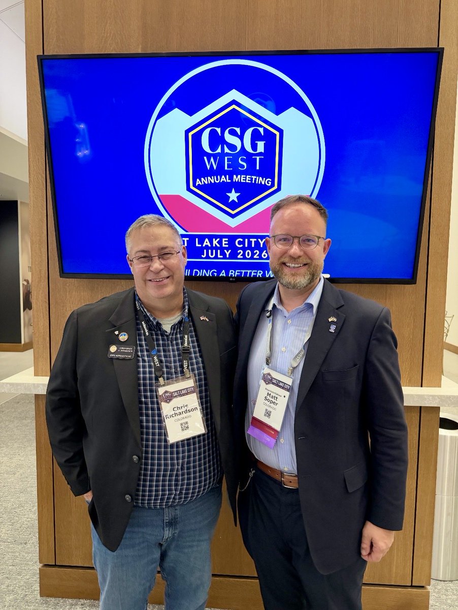 COHouseGOP's tweet photo. Representative Matt Soper and @RichardsonHD56 had the honor of attending the Council of State Governments (CSG-West) in Salt Lake City. 

As the only members of the Colorado House of Representatives in attendance, they had the opportunity to be a part of panel discussions on rural healthcare transformation as well as affordable and reliable grid expansion