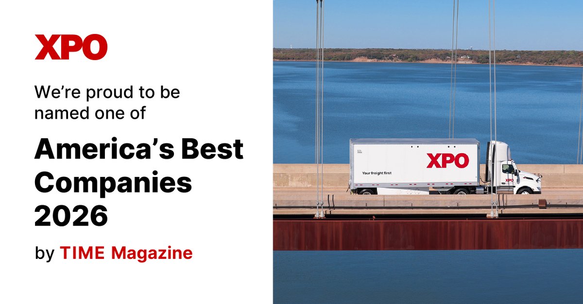 XPOLogistics's tweet photo. We're honored to be named one of America's Best Companies by @TIME, and the highest-ranked LTL carrier on the list.

This recognition reflects our world-class team, from our drivers and technicians to our dockworkers and customer service representatives across the country. https://t.co/hk154VlvXO