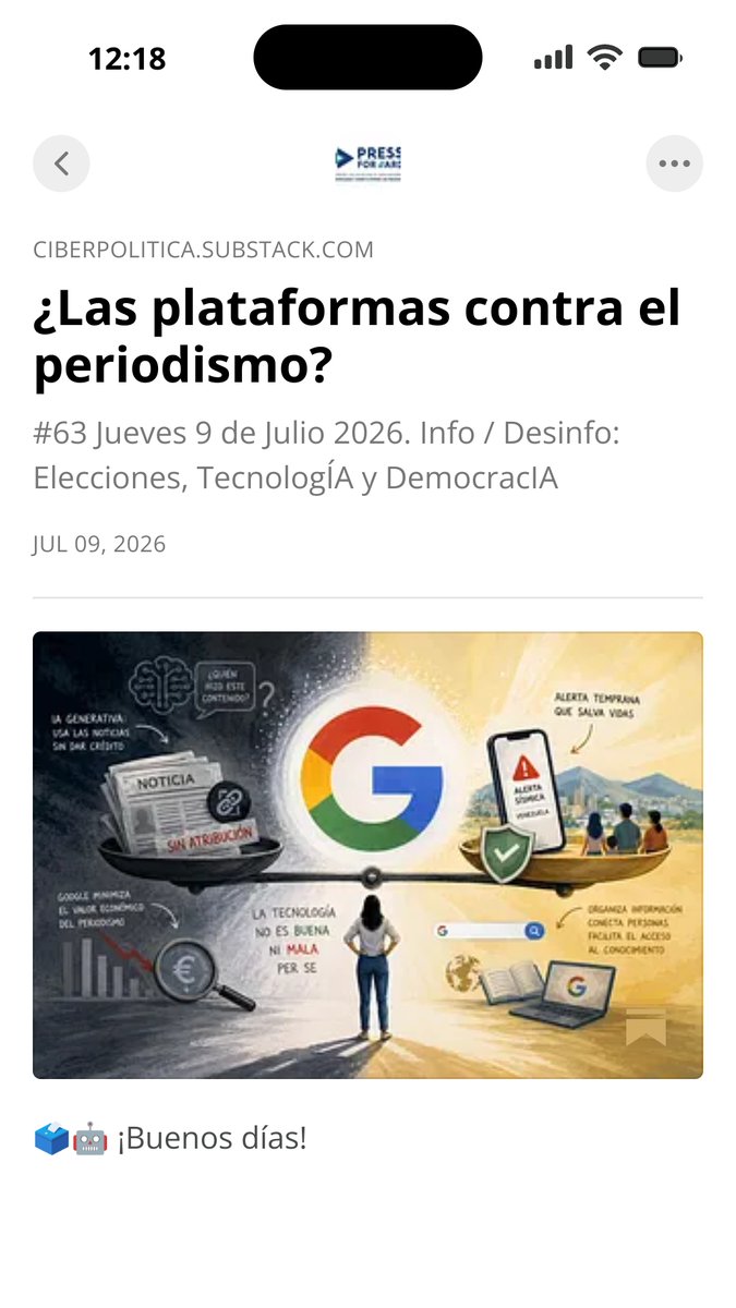 InfoyDesinfo's tweet photo. ¿Las plataformas contra el periodismo? Hablamos de Google, con sus luces y sombras, en el más reciente newsletter de #PressForward, del teclado de @carmenbeat en https://t.co/b2Ko5bJUXV https://t.co/CmNY4ylDMH