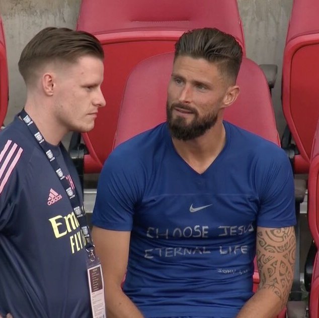 CatholicArena's tweet photo. 'Choose Jesus, eternal life' 

France's second highest ever goalscorer, Olivier Giroud https://t.co/O8DuOoEI4v