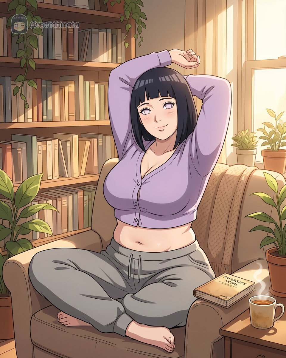 meethinata_'s tweet photo. Stretching out and enjoying a lazy afternoon at home today! ☀️ There is nothing better than warm sunlight, a good book, and some cozy sweatpants. What is your favorite way to spend a day off?
.
Let me know below! 👇 Hit follow to share more cozy days with me!
.
#meethinata #HinataHyuga #AnimeAesthetic #NarutoCommunity #AnimeLifestyle