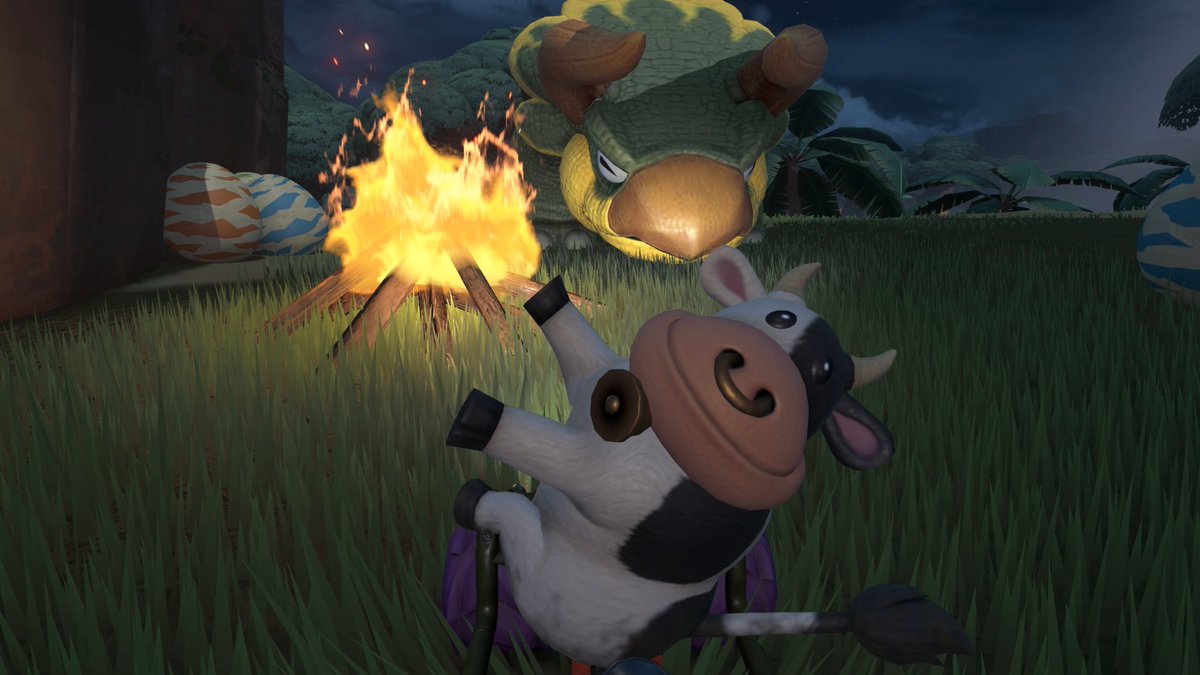 MooKartBot's tweet photo. Made a big friend at the campfire! #Cow #MarioKartWorld #NintendoSwitch2 https://t.co/zWyj3jTBN4