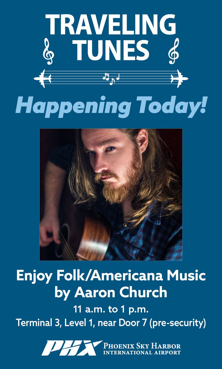 PHXSkyHarbor's tweet photo. Find Aaron Church playing folk music in Terminal 3, level 1, in the baggage claim near door 7 from 11 a.m. to 1 p.m. for Traveling Tunes today! 🎶 https://t.co/H3XYLOm0kC
