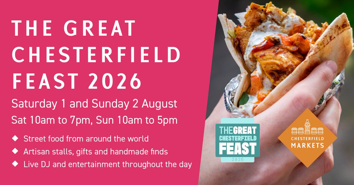 ChesterfieldBC's tweet photo. 🍴Get ready to experience new flavours at The Great Chesterfield Feast this summer. 

📅 Saturday 1 and Sunday 2 August, New Square 
🎟 Free entry 

Find out more: https://t.co/opwulJcQaG https://t.co/SbYwAy764c