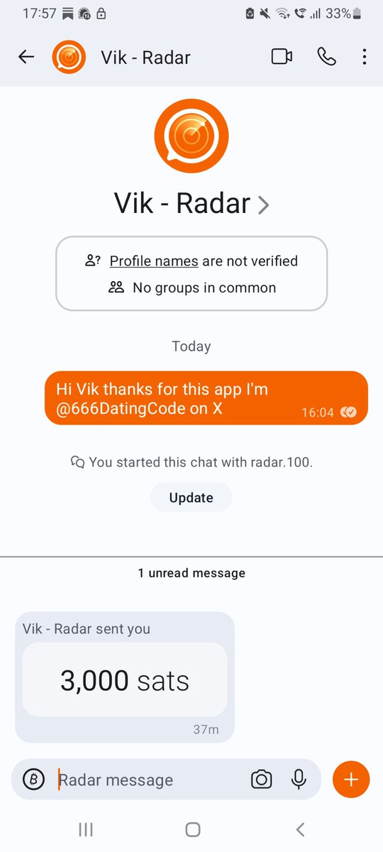 666DatingCode's tweet photo. Insane.......just received instant $BTC payment from @vikrantnyc in a message via #RadarChat @RadarChat
Thanks Vik for the sats. This app is awesome. Built on @signal privacy messaging π₯π₯π₯
Quick download and instal app...let's chat https://t.co/Ug8F2WOO5b