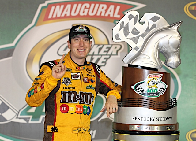 SlideJobX's tweet photo. Remembering Kyle Busch-2011 at Kentucky

15 years ago today, Kyle Busch won the first ever NASCAR Cup Series race at Kentucky Speedway. Busch started on the pole, dominated leading 125 laps and held off Jimmie Johnson on a late race restart to secure the victory. https://t.co/JHJzHK3QmI