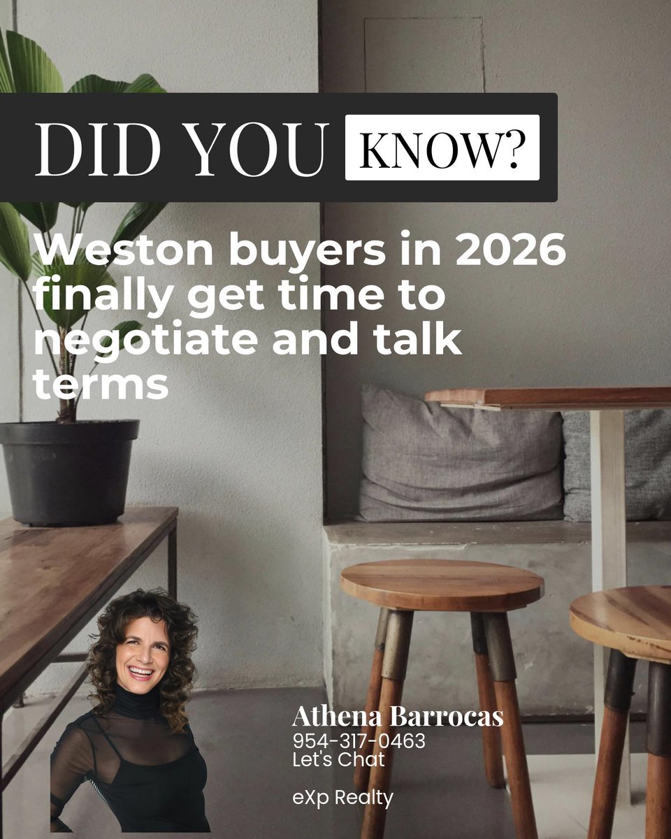 Athenashouse's tweet photo. Weston’s cooler 2026 market means buyers finally have time to negotiate instead of rushing to bid. Better terms and real conversations are back in play. 🏡  
What’s your go-to move when making an offer now? https://t.co/iAEq8RmTlj