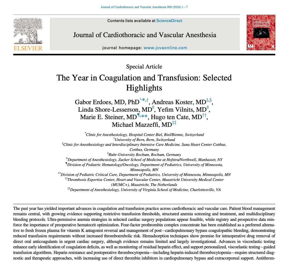 JCVAonline's tweet photo. The Year in Coagulation and Transfusion: Selected Highlights 
restrictive blood management, four-factor PCC over plasma, viscoelastic-guided therapy, and direct thrombin inhibitors for heparin-induced thrombocytopenia. 
 https://t.co/90yI3fEoDk https://t.co/sWNOdYX6yf