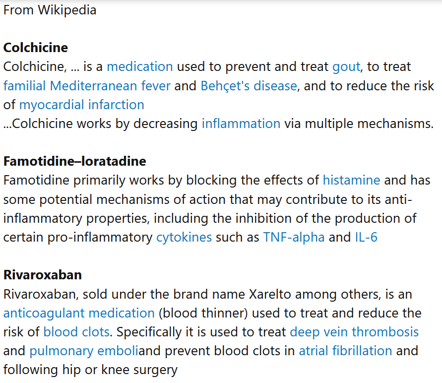 TomKindlon's tweet photo. 2/
Some information on the 3 drugs that were tested.

Taken from this post here https://t.co/LriAwTnG11 
which is part of an interesting, critical discussion on this long Covid paper

#LongCovid https://t.co/pJ362cJnTe