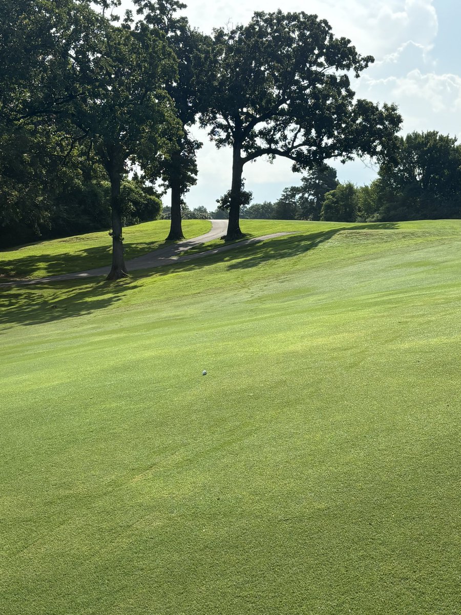 VOL_Chad's tweet photo. Defying gravity. Somehow this ball stayed on the slope on 16 fairway at Colonial. 

That shows how much rain they’ve had this week. https://t.co/IR6xlyOSAM