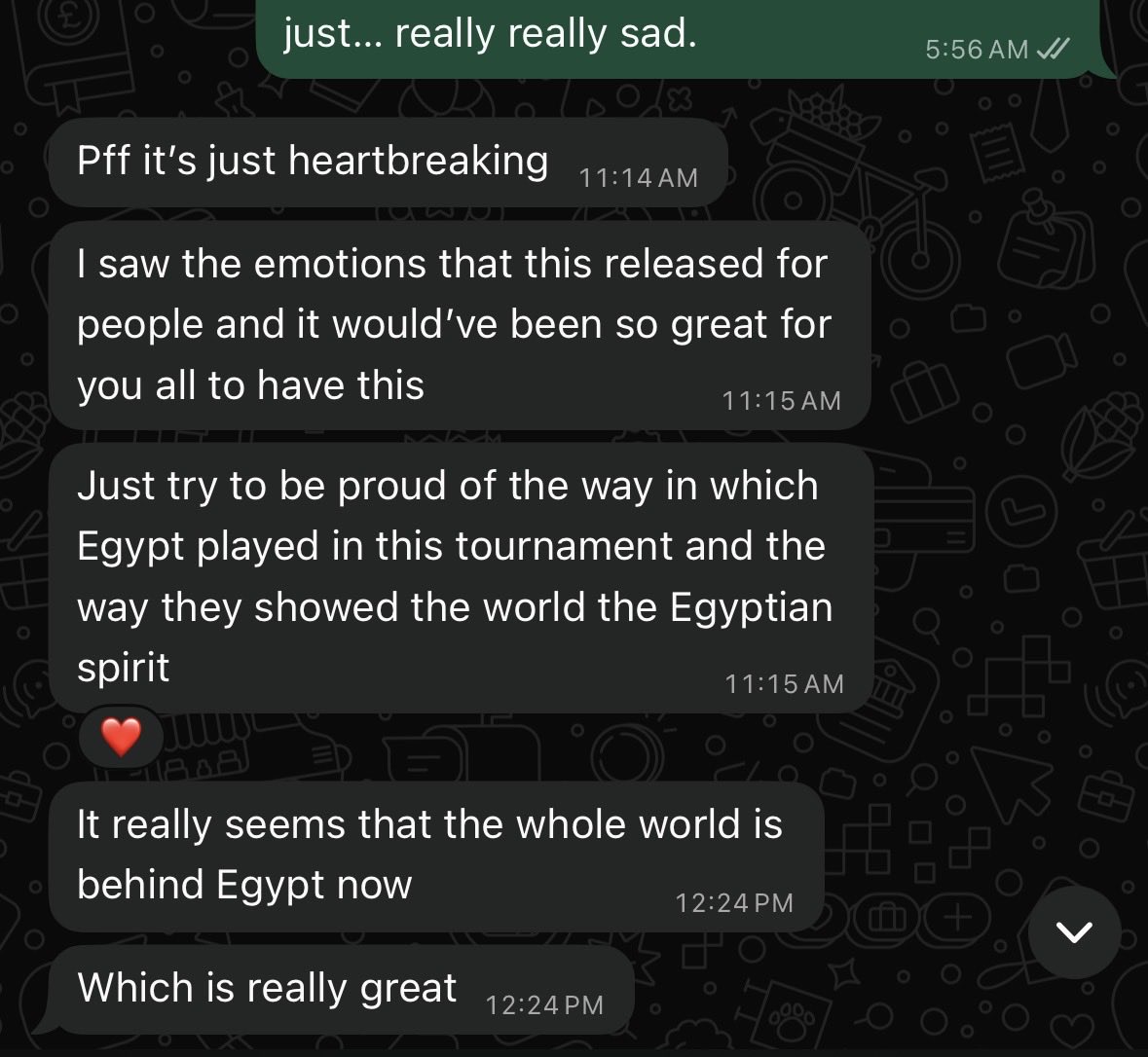 mrs_rw73's tweet photo. من ساعة ما الماتش خلص وصحابي من كل حتة عمالين يبعتولي إن الماتش مكنش منصف وكلهم فخورين بمصر وعمالين يبعتولي سكرينشوتس من التايم لاين عندهم، قد إيه الناس بتدعم مصر، خلينا نصبر نفسنا ونقول إن عزائنا في الآخر متأهلناش بس كسبنا دعم العالم كله، واحتقار الناس للفيفا زاد أضعاف بسببنا. https://t.co/znNwpRZNpr