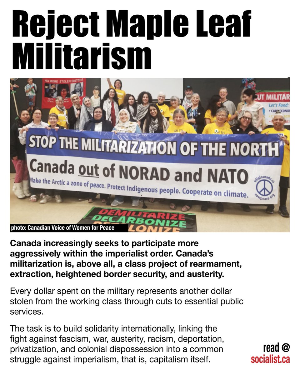 socialist_ca's tweet photo. Reject Maple Leaf Militarism
Oppose Canada's rearmament, arctic extraction and trampling of Indigenous sovereignty
https://t.co/pfHNgQlN7U https://t.co/RqnrYlLmdI