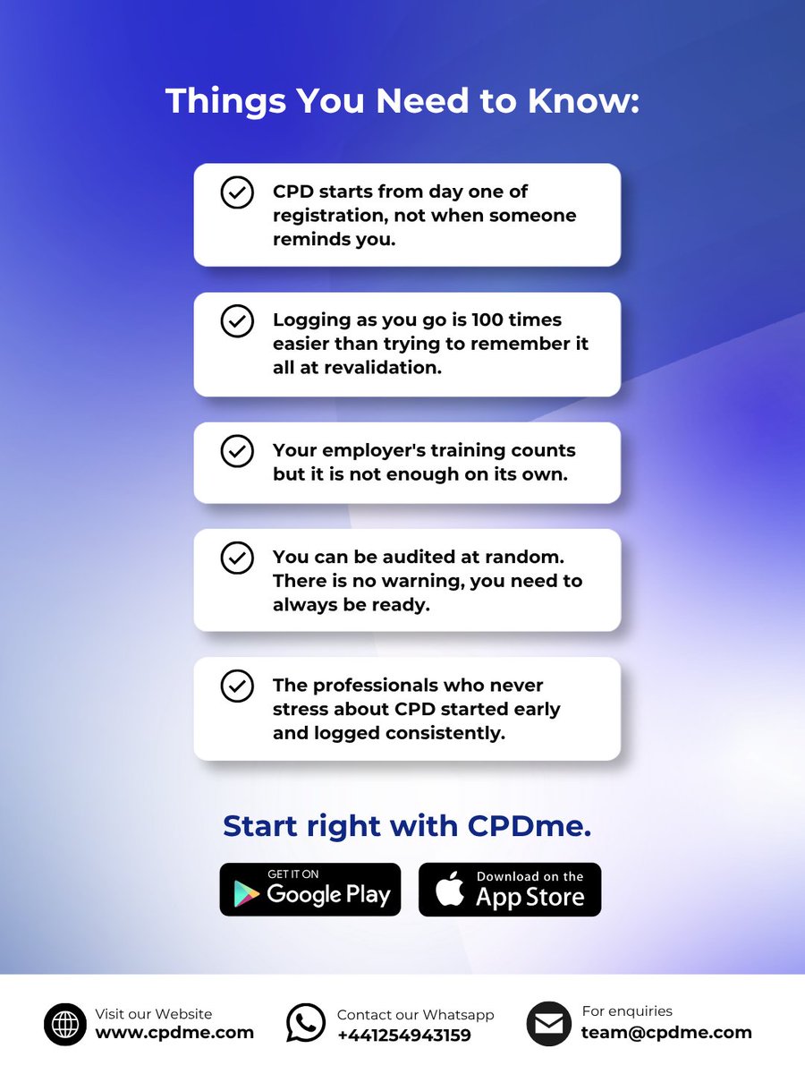 cpdme's tweet photo. 🎓 This is the CPD talk nobody gave you when you qualified.
The professionals who never panic at revalidation time started early, logged consistently, and kept everything in one organised place ✅
#CPDme #CPDMadeSimple #NewlyQualified #CPDPortfolio #NMCRevalidation https://t.co/JJ5WHozHue