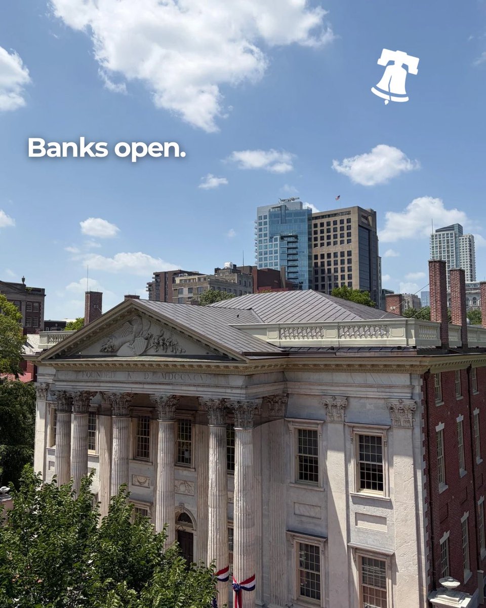 PhiladelphiaGov's tweet photo. CBP isn’t the only Philly Bank having its moment.

In its first weekend open in over 50 years, The First Bank of the U.S. welcomed 9,300 visitors from July 1 through 5!

Congrats to @IHTrust, @INDEPENDENCENHP, and to all who worked to restore this city landmark.

📸 @Jimmyking35 https://t.co/GubgU0MsKP