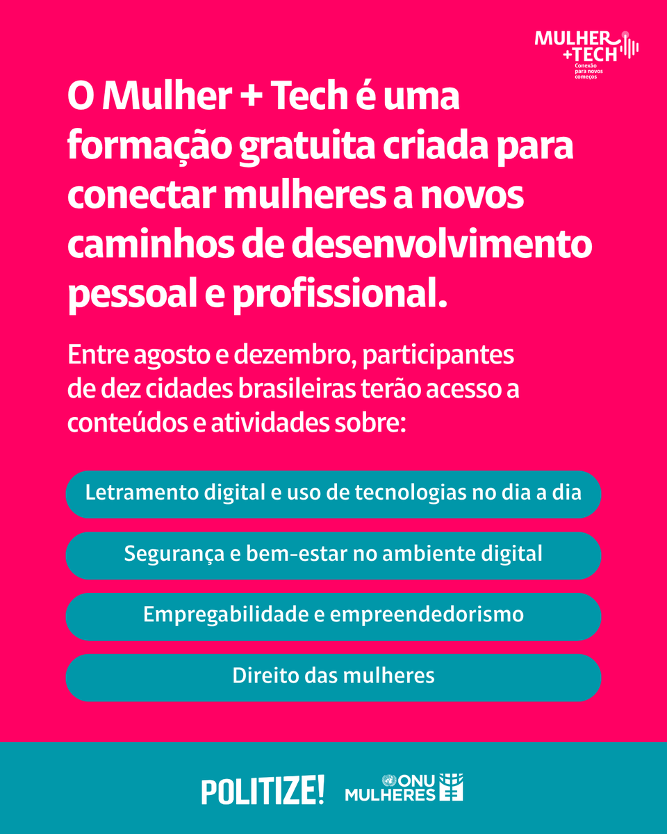 Politize's tweet photo. A formação inclui 2 encontros presenciais, além de atividades virtuais.

Se você ainda enfrenta dificuldades de acesso à tecnologia, essa é a oportunidade de fortalecer suas habilidades digitais, navegar na internet com mais segurança e ampliar suas oportunidades. https://t.co/QRoUbqpAmo