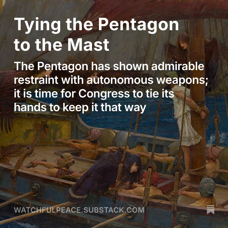 michaeljaydepp's tweet photo. Next week, we will see Matt Damon tie himself to the mast on the silver screen. The Senate is giving us a preview by doing the same to the Pentagon

Its proposed NDAA codifies some of the Pentagon's best policies on autonomous weapons and prohibits AI-launched nuclear weapons https://t.co/0oJ22VMfFd