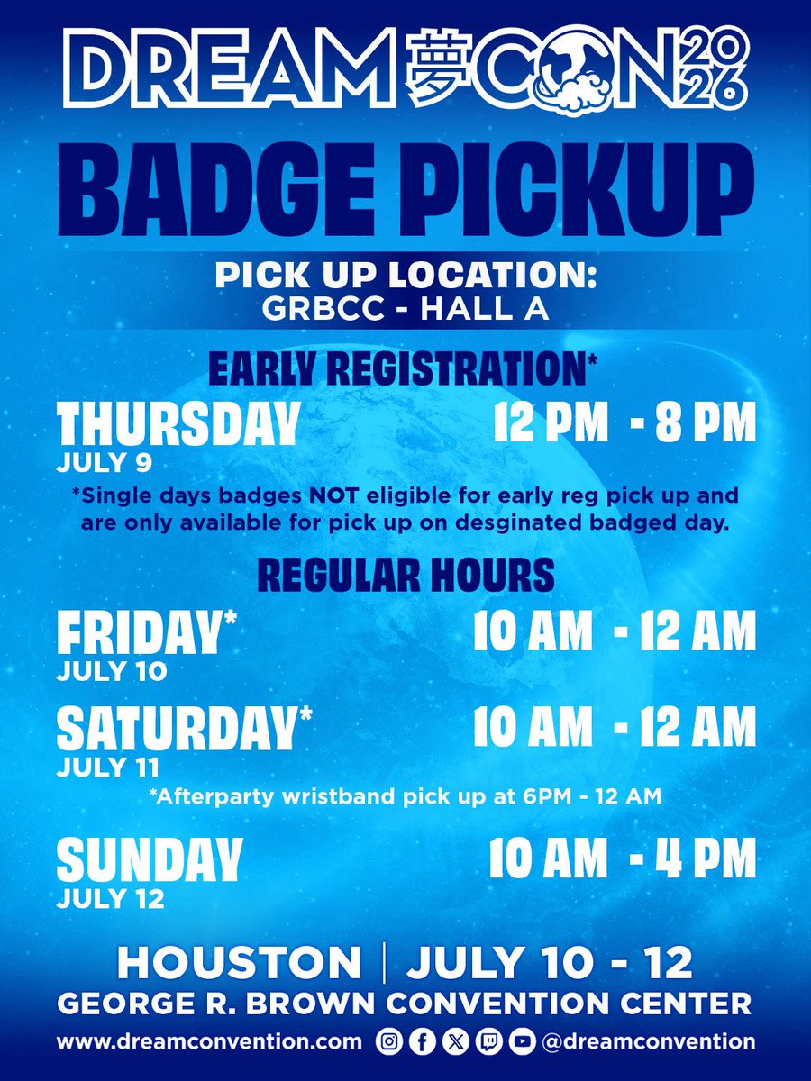 dreamconvention's tweet photo. Things just got easier — BADGE PICKUP IS IN THE GRBCC ONLY in Hall A - 1st Floor. 

For those arriving today, don’t forget you can pick up your badge early 🙌🏽

FAQ: https://t.co/yVR6wPShiV

#DreamCon https://t.co/YD935cSdMB