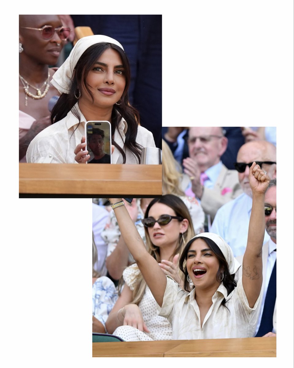 TeamPriyanka's tweet photo. She’s literally all of us right now!! 

@priyankachopra @ROLEX @Wimbledon https://t.co/wjDQTXPKEh