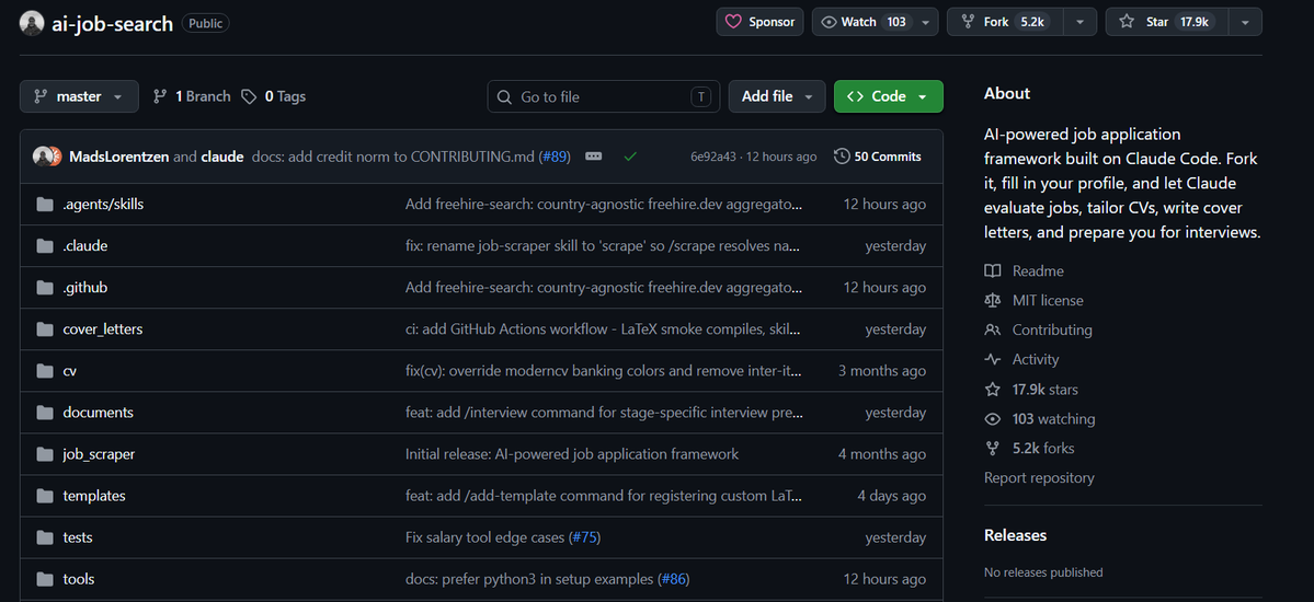 muhrusdev's tweet photo. An AI-powered job application framework built on Claude Code. Fork it, fill in your profile, and let Claude evaluate job postings, tailor your CV, write cover letters, and prepare you for interviews.

https://t.co/KDnkpPWOUC https://t.co/8Cej6yii8o