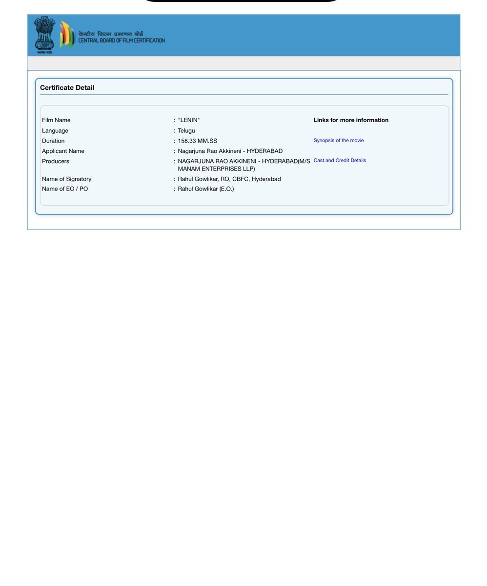 _mrchaturvedi's tweet photo. not doubting this certificate information..
but on CBFC website #Lenin is being shown passed without any cuts
So it seems confusing whether it has cuts or not.
#CBFCWatchWithPARTH https://t.co/hgq1F7ASIQ