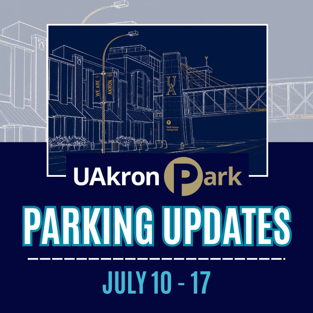 UAkronPark's tweet photo. 📬 Planning to park on campus next week?

Before you head to campus, check out this week's Campus Parking News for:
🚧 Maintenance updates for Lots 26 and 37
🅿️ Parking impacts in Lot 34 on July 10, 14, and 15
📢 Additional parking news and reminders

Read the full newsletter:
🔗 https://t.co/k4ie1ui3r3

#UAkronPark #UniversityOfAkron #CampusParking #ParkingUpdates #PlanAhead