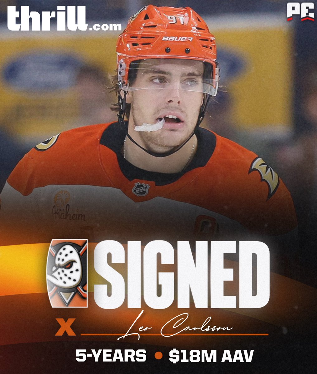 puckempire's tweet photo. BREAKING: Anaheim matches Philadelphia's offersheet for Leo Carlsson.

Anaheim now has the highest paid player in the NHL. https://t.co/oD6huup2TV