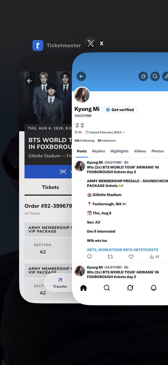 A2111Mi's tweet photo. WTS (2x) BTS WORLD TOUR ‘ARIRANG’ IN FOXBOROUGH – Day 2 tickets 🎫

ARMY MEMBERSHIP PRESALE – SOUNDCHECK VIP PACKAGE

🏟️ Gillette Stadium  

📍 Foxborough, MA 🇺🇸  

📆 Thu, Aug 6  

🎟️ Sec: A2

DM if interested

WTB / WTS / ISO

#BTS_WORLDTOUR #BTS #BTSTICKETS #BTSFoxborough https://t.co/oeDQe9sqUC
