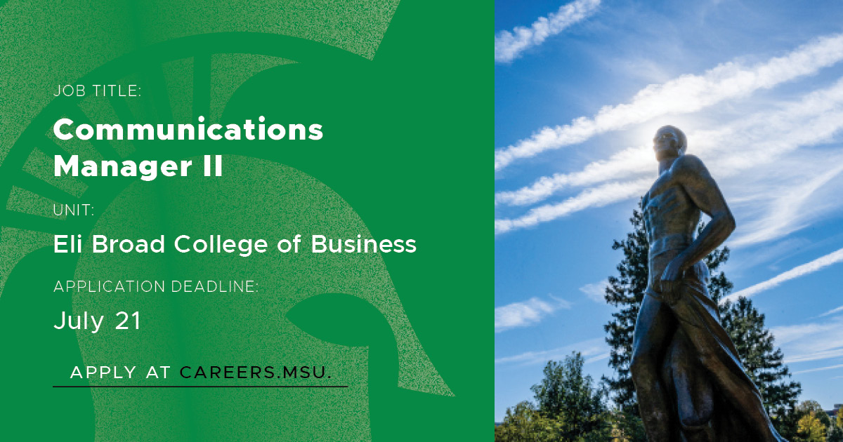 msuhr's tweet photo. Check out this week’s featured job as a Communications Manager II for the @MSUBroadCollege. Learn more in our latest blog and apply by July 21: https://t.co/2KDdj9410K https://t.co/aDql2YBr9J