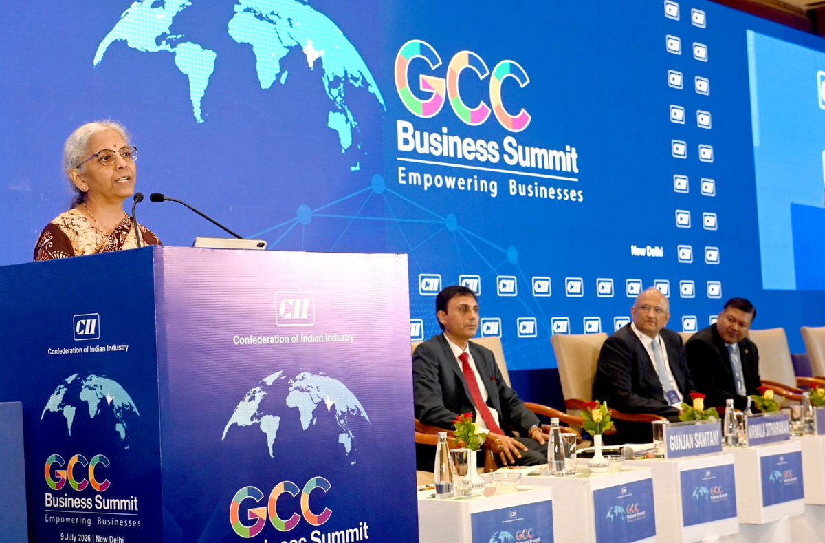 nsitharamanoffc's tweet photo. Smt @nsitharaman attended and addressed the CII National GCC Business Summit, 2026 in New Delhi. https://t.co/Ueo8jxDi02