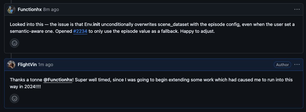 vin_bhat's tweet photo. Some people are out there doing god's work. This was an issue that I'd found with Meta's habitat-lab way, way back in October 2024. 

So cool to see someone picking it up, I'd totally forgotten about it :D https://t.co/2RgAZ8bS1Y
