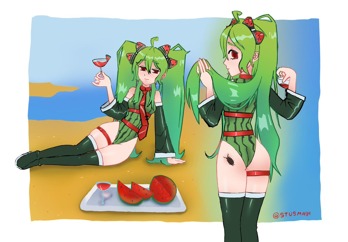 stusma94's tweet photo. Watermelon Hatsune Miku ! 
#HatsuneMiku https://t.co/droPCiEWbC