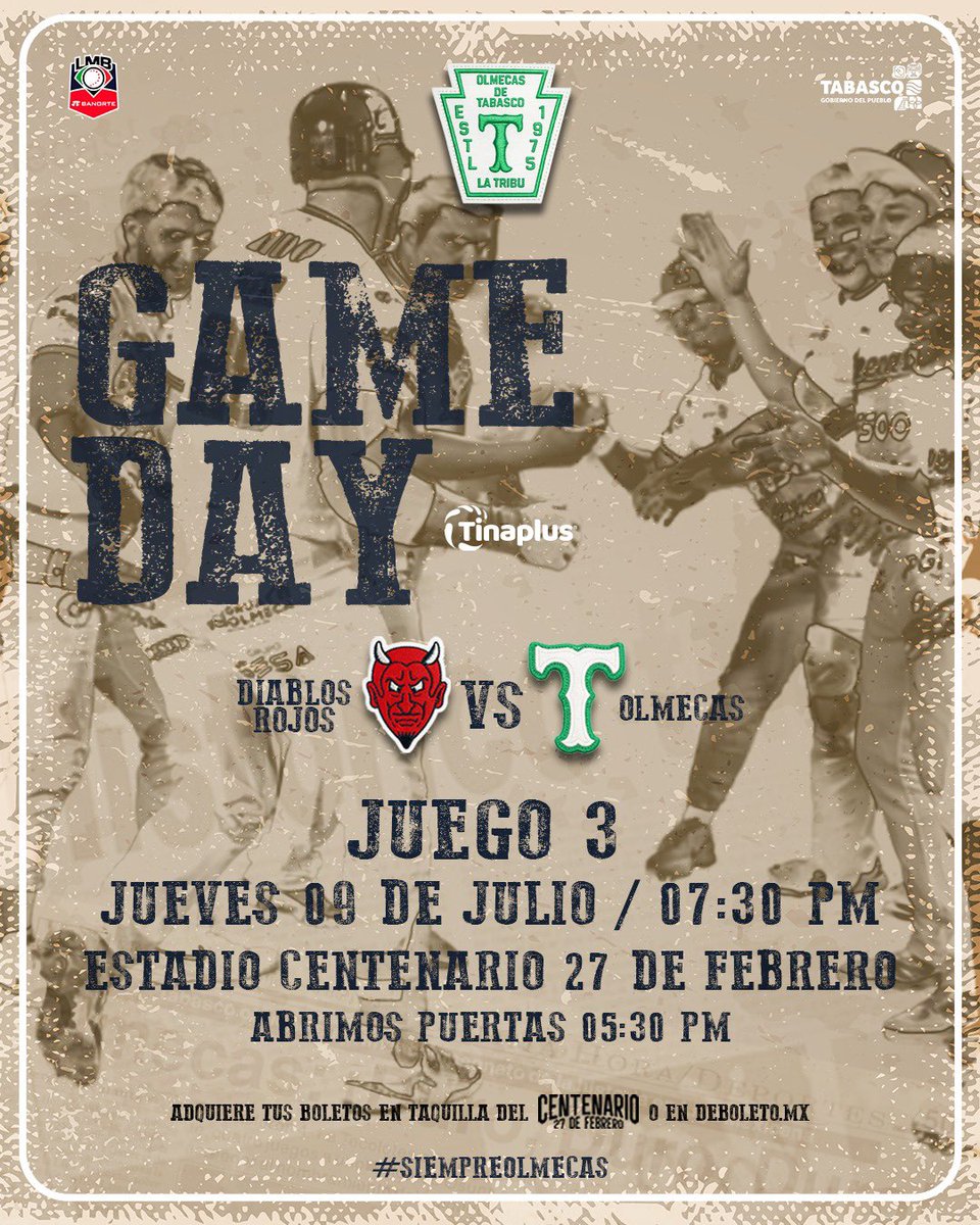 OlmecasTabasco's tweet photo. Esta noche cerramos la serie frente a Diablos Rojos del México en el Estadio Centenario 27 de Febrero. ¡Vamos Olmecas! 💙🔥

📺TVT / TV Ujat
📱https://t.co/49wH8VYRMl / Caliente Live Streaming 
📻XEVA Tabasco 91.7 FM

Presentado por: #Tinaplus 

#SiempreOlmecas https://t.co/zkS91TUuDw