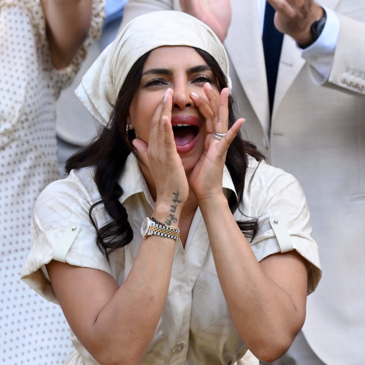 marieclaire's tweet photo. Did Priyanka Chopra Jonas just FaceTime her man during a Wimbledon match? 🤣❤️ https://t.co/c4ri6l5vA8