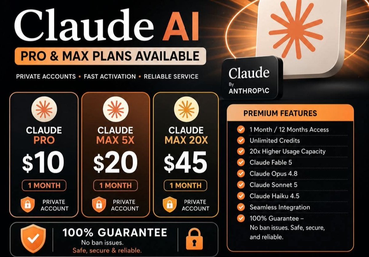 mutim32506's tweet photo. ✴️Claude ai Max Plan Deal!
✴️6 months subscription
✴️12 months subscription 

🌟Safe Trade – After Payment order will be Placed✔️

✴️Fast • Trusted • Limited Stock ⚡

📲 Contact: WhatsApp Me
https://t.co/dNyrp3MVt5 https://t.co/YBeJatvweF