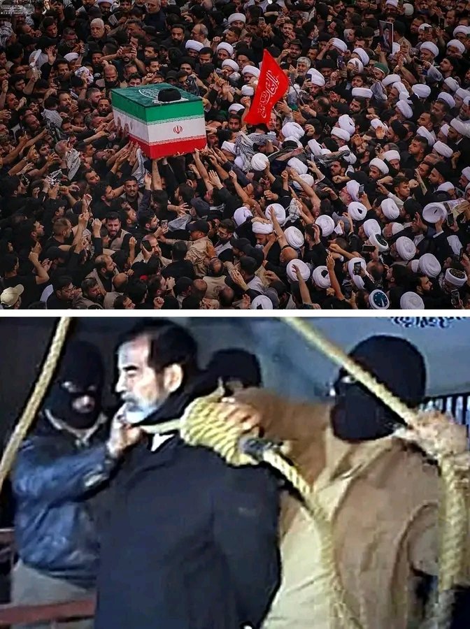 2kKasim's tweet photo. Saddam ruled Iraq with fear, prisons, and brutality and ended on the gallows. Shaheed Ayatollah Khamenei led with Islamic principles and is welcomed by millions of Iraqis with love and devotion. That is the difference between power built on terror and leadership rooted in faith. https://t.co/lf0bJDFd50