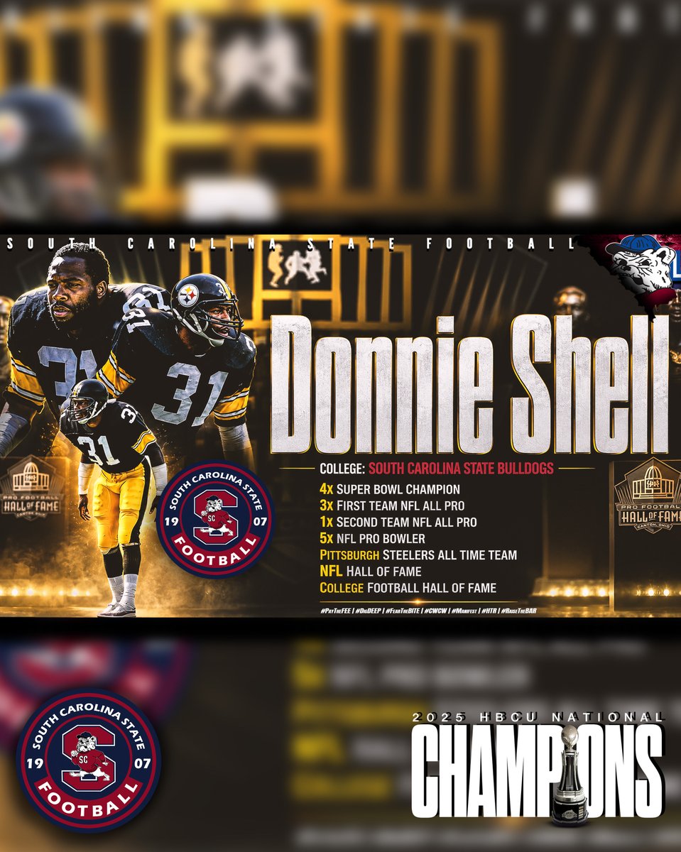 SCState_Fb's tweet photo. #GoDogs

🐶🏆 A LEGEND RETURNS HOME! 🏆🐶

Your 2025 HBCU NATIONAL CHAMPION BULLDOGS were honored to welcome NFL HALL OF FAMER and SC STATE FOOTBALL LEGEND DONNIE SHELL @donnie_shell back to his old stomping grounds! 🔥🔵🔴

A BULLDOG GREAT poured into the next generation, sharing powerful stories, unforgettable moments, and wisdom from a journey that went from ORANGEBURG to FOOTBALL IMMORTALITY! 🏈🐐

Different eras. Same bloodline. Same BULLDOG STANDARD. 💪🏾🐶

Thank you, Mr. Shell, for coming HOME and spending time with your Bulldogs! Once a Bulldog… ALWAYS A BULLDOG! 🏆

@SCStateAthletic @MEACSports @coachberry77 
#PayTheFEE
#DigDEEP
#STATEofMind
#RaiseTheBAR
🔴🔵🐶🏈