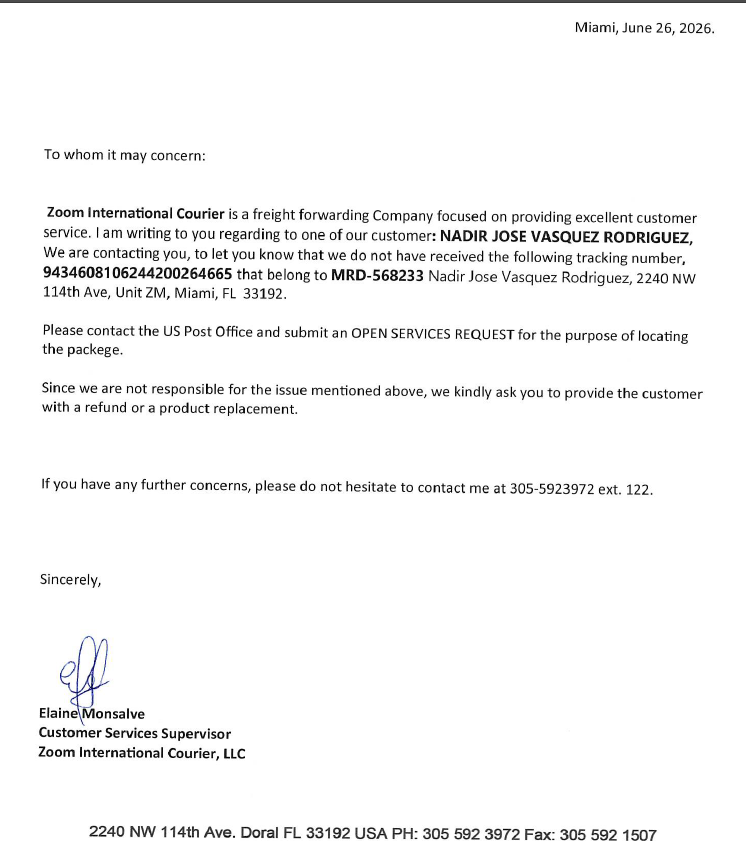 eiler18094's tweet photo. La respuesta de Zoom fue una carta lavándose las manos porque no recibieron el paquete. Ahora que USPS ratificó la entrega en su muelle, dejaron de responder mis emails. https://t.co/PjED3b0b4b