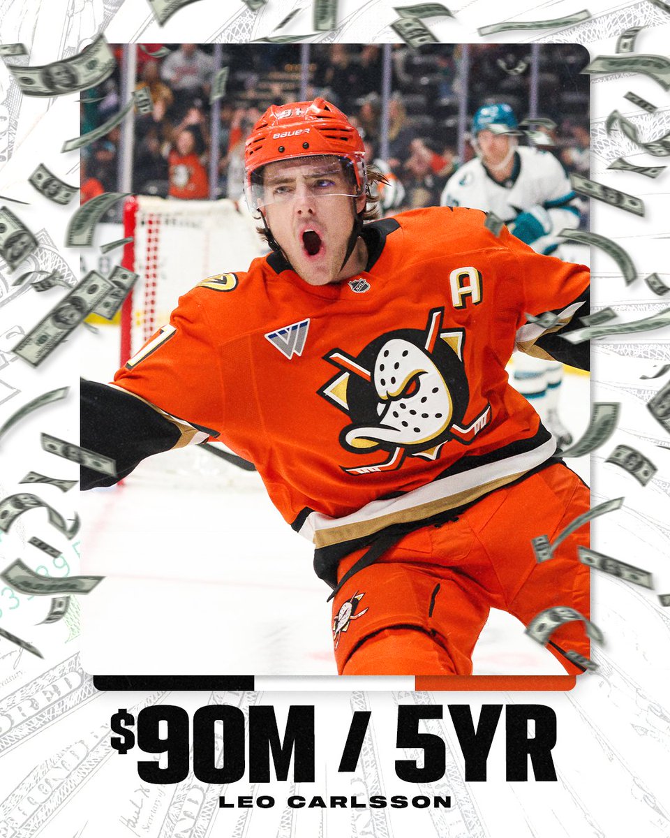 SportsCenter's tweet photo. Leo Carlsson has surpassed Minnesota's Kirill Kaprizov as the NHL's highest-paid player 🔥 https://t.co/S6M7Z3jVgL