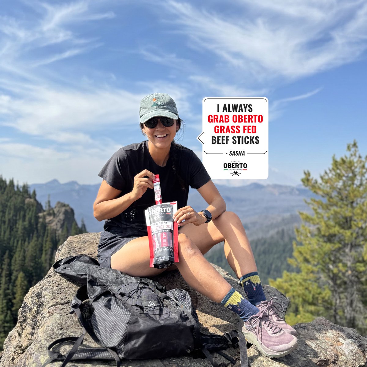 ObertoBeefJerky's tweet photo. The bag that earns its spot in the pack. Thanks for the company out there, Sasha! #Oberto🌲 https://t.co/a5XXkxLxXV