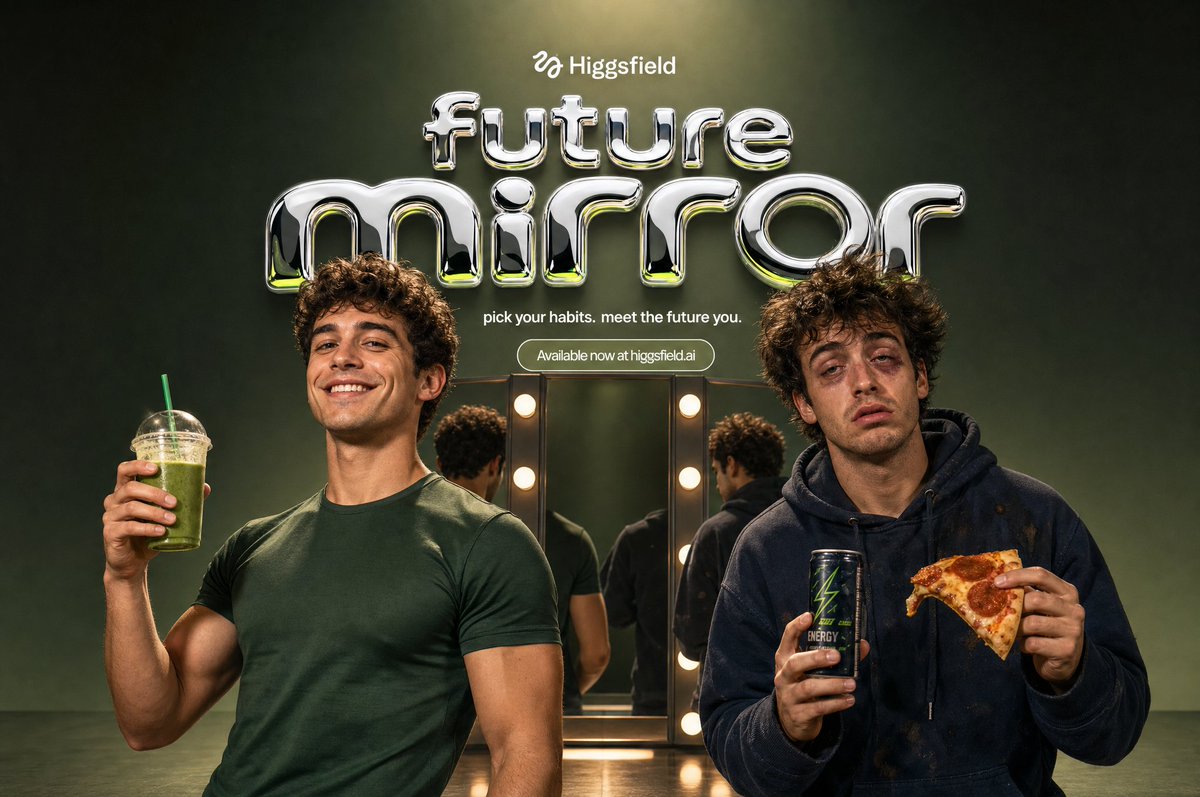 gpiccolo13's tweet photo. I built Future Mirror 🪞 — upload a selfie, pick your habits (good AND bad), choose 1 month to 10 years… and meet the future you.

Gym + daily drinks + 4h of sleep = "Buff Wreck" 💀

Try your own build 👇
https://t.co/B4y34iT00F
#HiggsfieldApp https://t.co/LAG2mam3sh