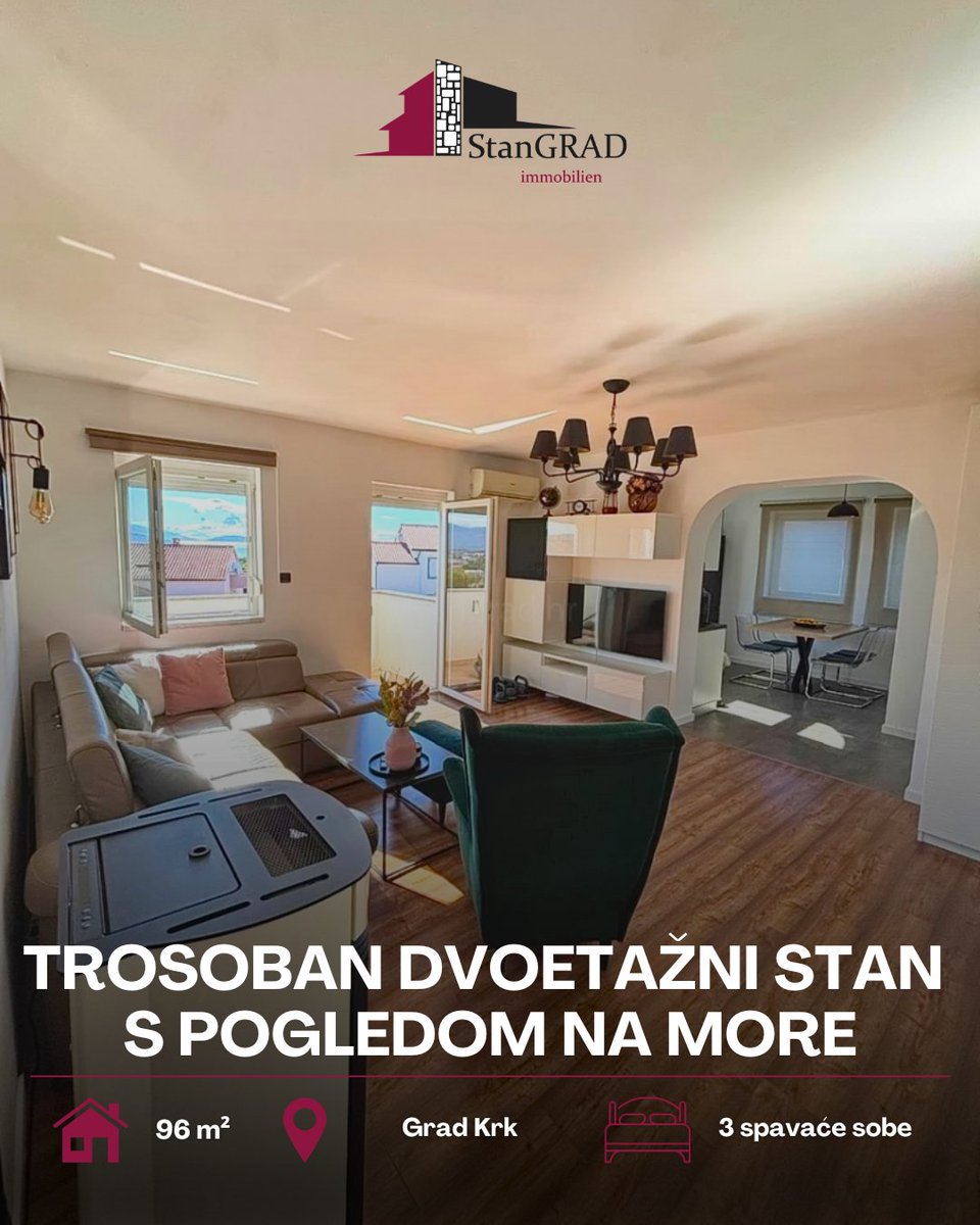 StanGradMk's tweet photo. Izdvajamo iz ponude! ✨

Prodaje se trosoban dvoetažni stan s pogledom na more u gradu Krku. Proteže se na ukupnoj površini od 96 m2 i nalazi se na odličnoj lokaciji samo 800 metara od mora. 🏠

🌐 https://t.co/mlg1DuAWGC
📩 info@stangrad.hr
☎️ +385 51 677 809 https://t.co/XkFzogrGoj