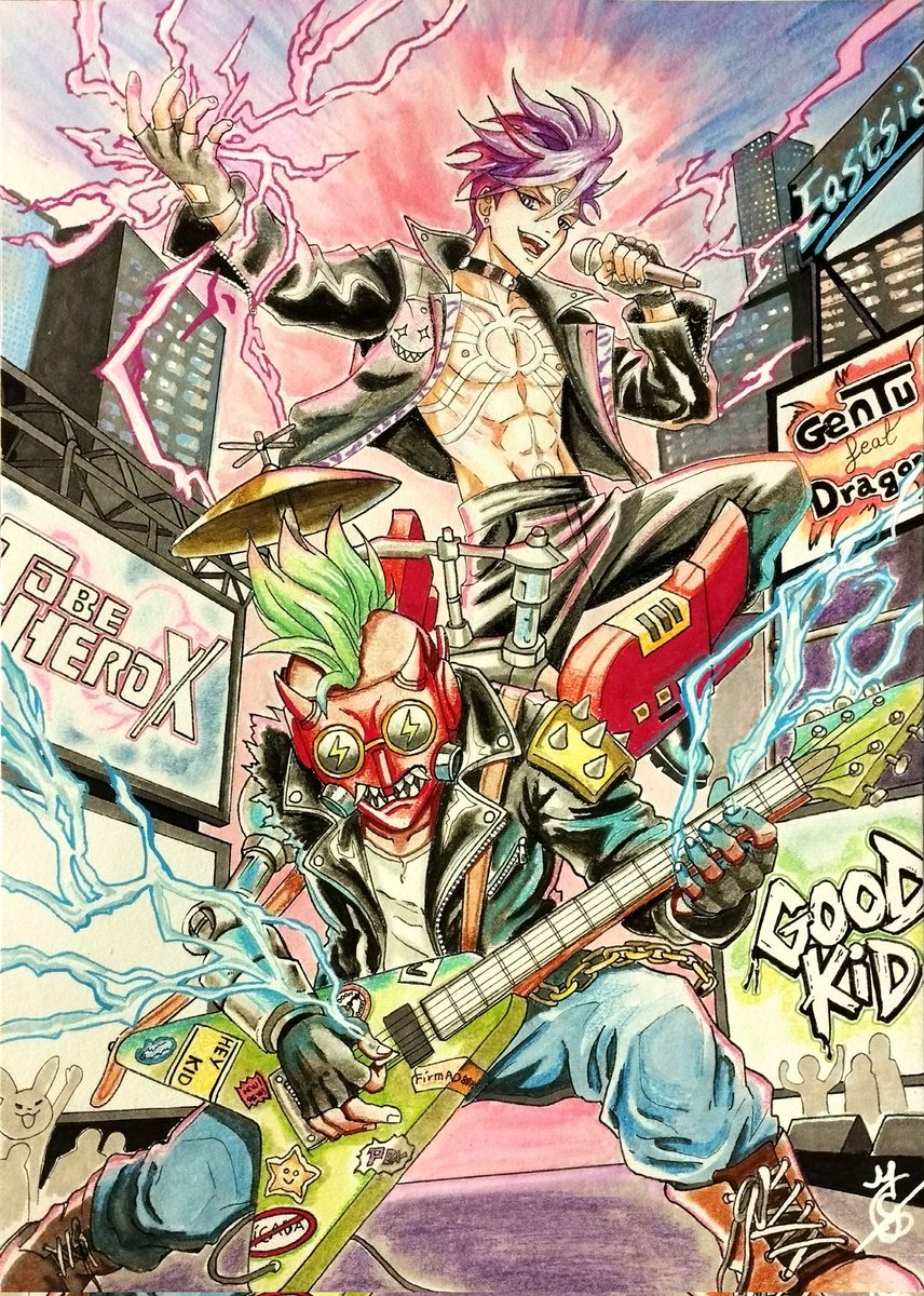 Delphi_Ch4tNoir's tweet photo. Let's jam ! ( Crossover #TBHX #GoodKid #DragonBoy #Gentu) 

Drawing on paper: Promarker+watercolor pencil+ acrylic pencil 

Re-upload from my Reddit account: https://t.co/AOSF5fQ6jt https://t.co/y7Z8rIQQi1