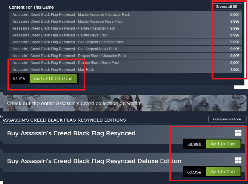 Pirat_Nation's tweet photo. Assassin's Creed Black Flag Resynced's DLCs cost more than the full game itself.

This is content removed from the game and then sold again
Ubisoft's greed knows no limits. https://t.co/sQc77GTfNZ