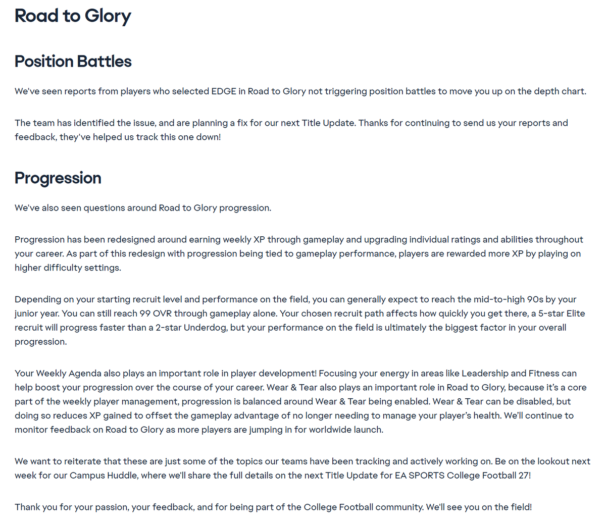 MisterCiv's tweet photo. An UPDATE from EA regarding Dynasty &amp; Road To Glory in College Football 27

To my Dynasty &amp; RTG men out there...

What do we think?

#CFBPlayDontPay https://t.co/auBNGcwbL4